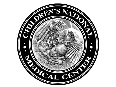 Children's National Medical Center Logo by Steven Noble artwork design engraving etching graphic art illustration line art logo pen and ink scratchboard steven noble