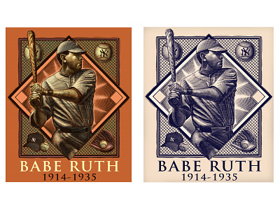 Babe Ruth Poster Illustrated by Steven Noble artwork design engraving etching illustration line art logo scratchboard steven noble