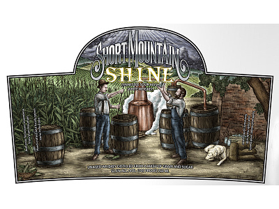 Short Mountain Shine rendered by Steven Noble artwork engraving etching graphicart illustration line art packaging scratchboard steven noble