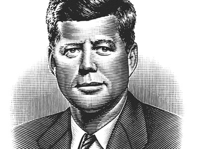 John F. Kennedy Illustrated by Steven Noble engraving line art linocut scratchboard steven noble woodcuts