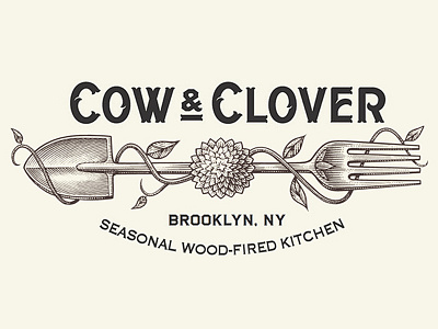 Cow & Clover logo artwork engraving etching graphic design illustration illustrator line art linocut logo scratchboard steven noble woodcuts