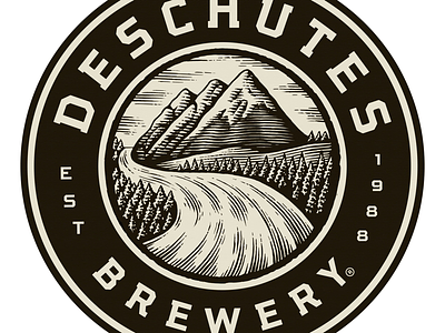 Deschutes Brewery engraving line art linocuts logo scraper board scratchboard woodcut