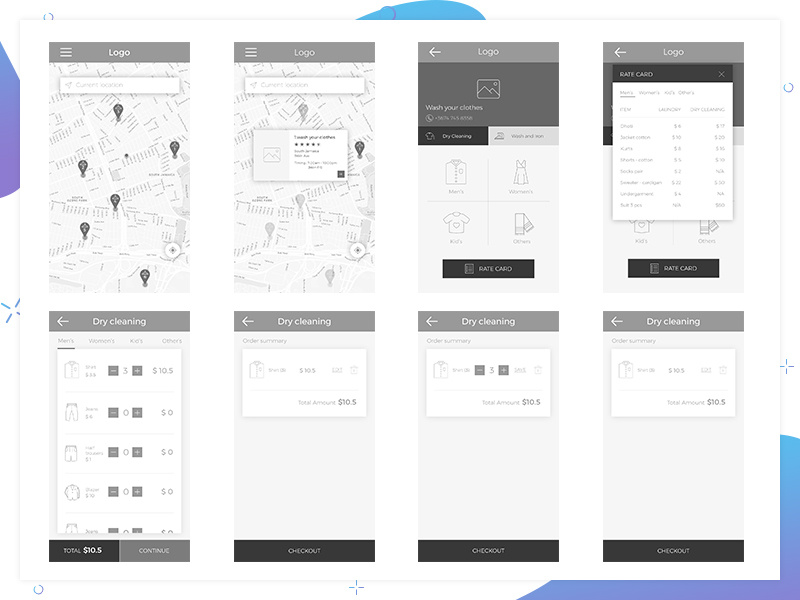 Laundry app Wire Frame by Mahin Abubacker Badusha on Dribbble