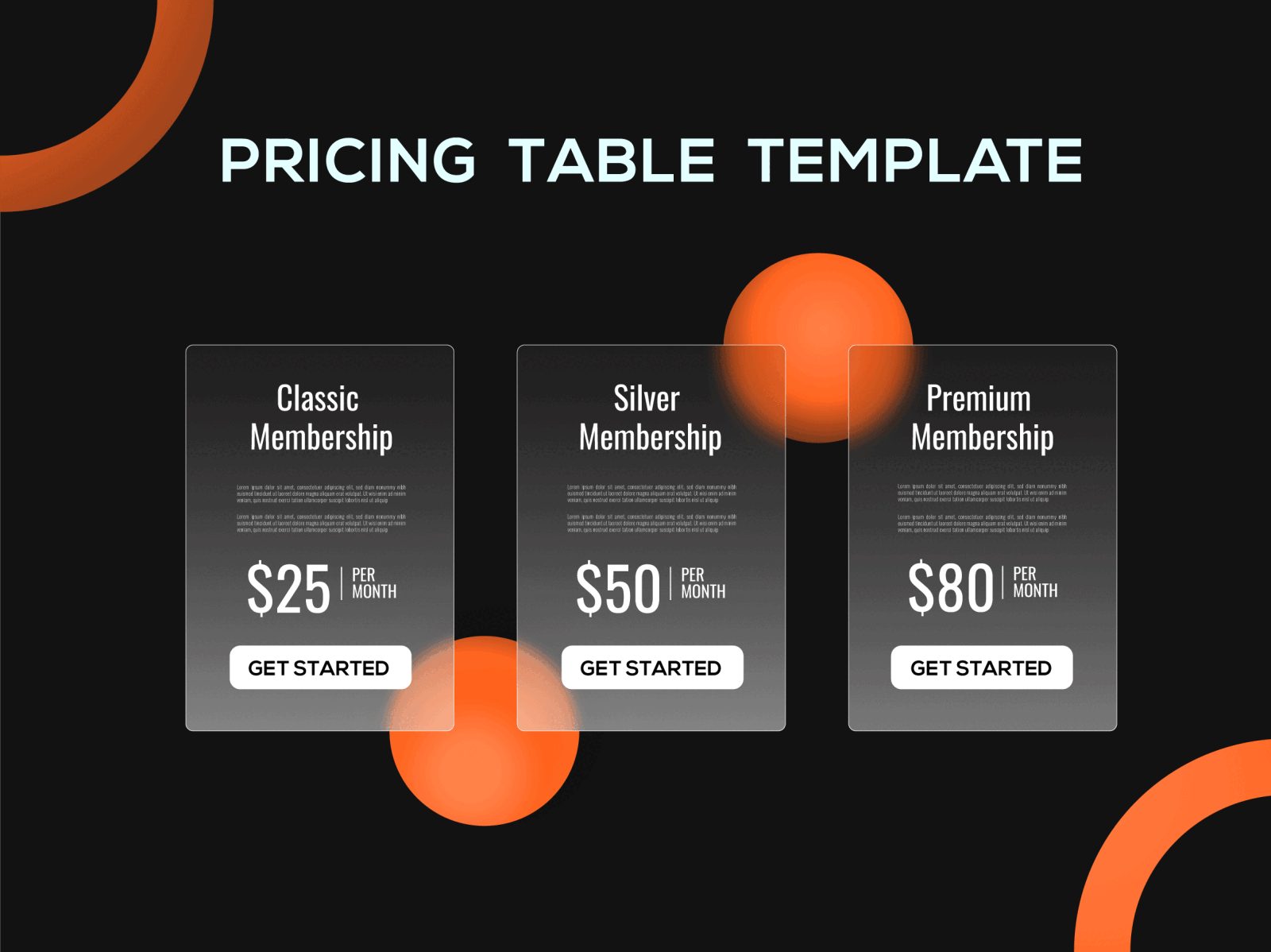 Pricing table design template