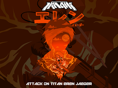 ATTACK ON TITAN EREN JAEGER anime attack on titan design fanart illustration sillhoutte vector