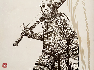 The Knight crosshatching drawing illustration inkin inktober stylized