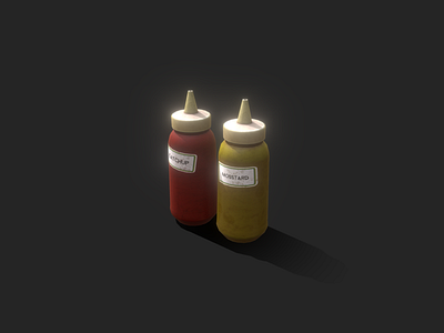 Props Ketchup Mustard Bottles 3dmodel cartoon game art game asset gameart gamedev hand painted low poly lowpoly stylized texture
