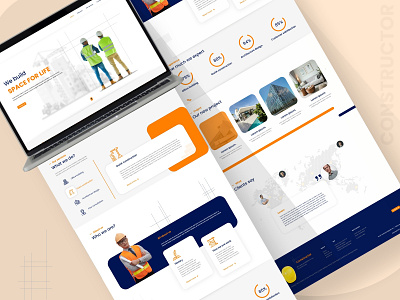 Construction Website adobe xd blue civil construction minimalism orange uiux website