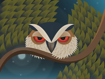 Angry OWL adobe illustrator angry application bird character design design graphic design illustration leaf moon moonlight night tree uiux vector web website