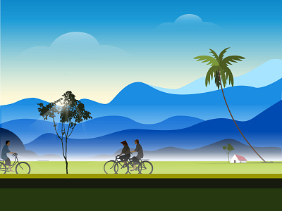 Nature art bicycle farmers greenery illustration illustrator morning scenery vector village