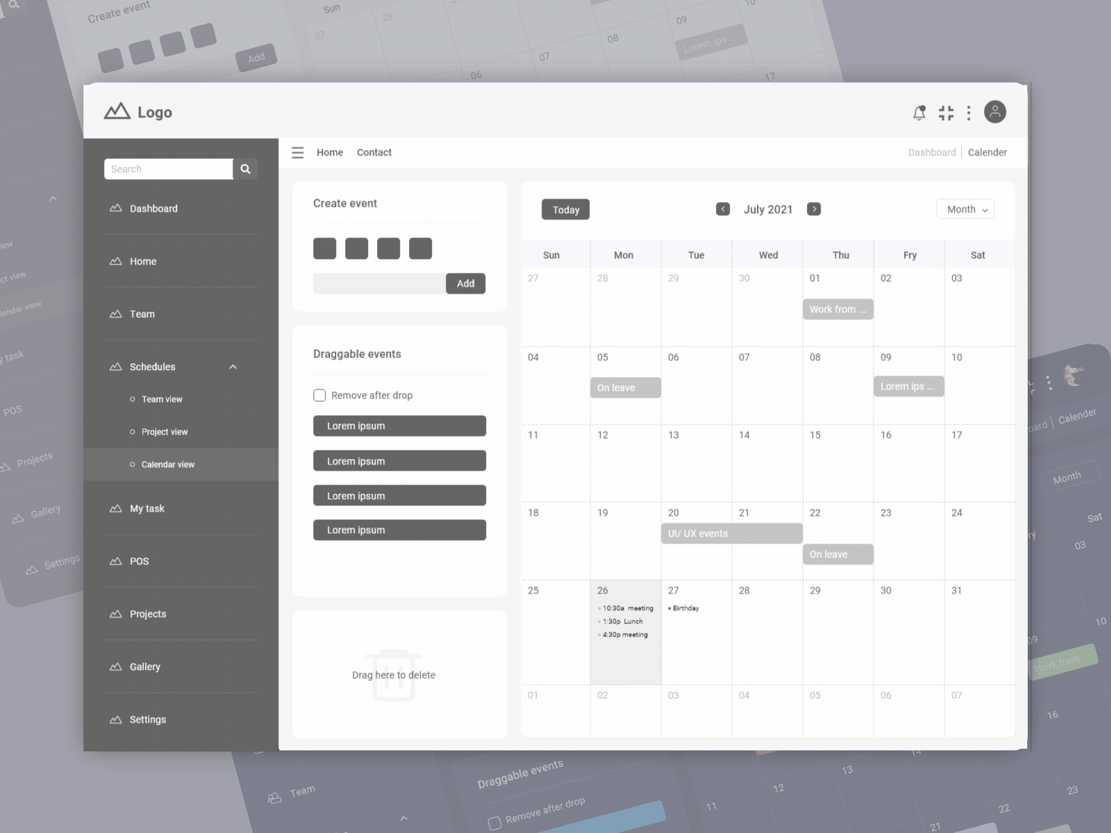 Dashboard calendar animation blue calendar dark theme dashboard design interaction motion graphics ui ux visual wireframe