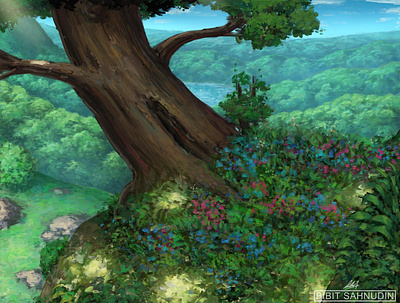 rest under the tree anime artwork background book digitalpainting environment illustration