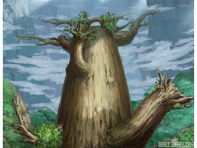 big tree on the edge of the cliff anime background digitalpainting environment fantastictree fantasy game