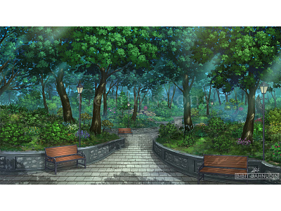 park artwork background digitalpainting environment fantasy game nature park visual novel