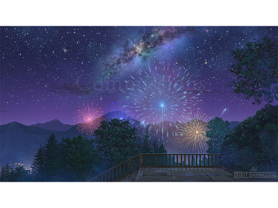 fireworks artwork background digitalpainting environment fantasy gamebackground milky way scenery visualnovel