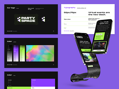 Party.Space - Visual Identity Guidelines brand branding branding agency design green guidelines logo party party.space ui violet visual identity