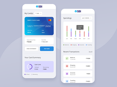 SBI Cards Dashboard Screen for Mobile