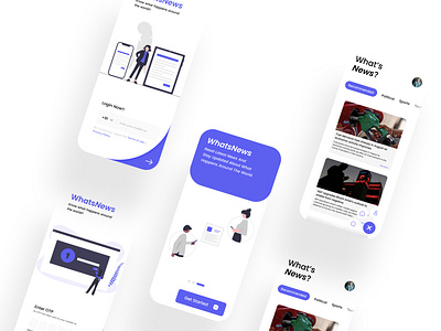 WhatsNews - News App UI appdesign appui clean design illustration logo minimal mobile mobileui news news app newsapp newsappui newspaper ui uiux uiuxdesign uiuxdesigner ux webui