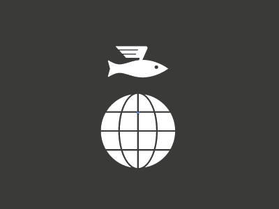 Le Poisson Voyageur earth fish globe logo travel wings wip