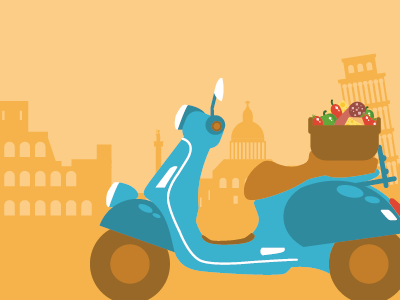 Scooter food illustration italy motion design pisa rome scooter vector