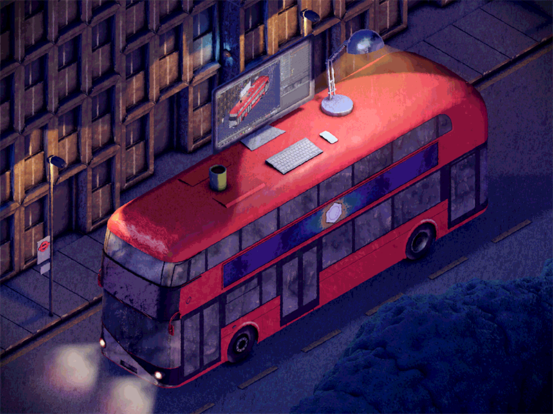 London! 3d animation bus desk london loop painted work