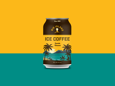 Big Island Coffee branding branding design can coffee ice coffee illustration mountains ocean packaging palmtree paradise print sand sea sunset tropical typography volcano