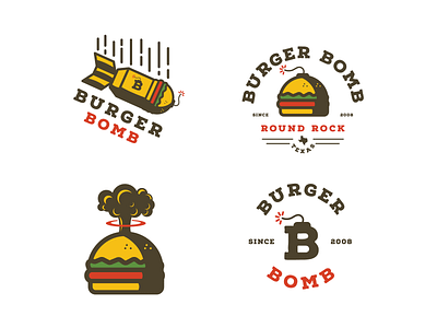 Burger Bomb - secondary marks bbq bomb branding burger custom typography fire food truck fuse identity illustration mushroom cloud print restaurant texas typography