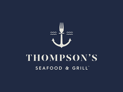 Thompson's anchor blue fork grill idenity illustration jay master design logo logo design packaging print restaurant restaurant branding seafood typography water waves