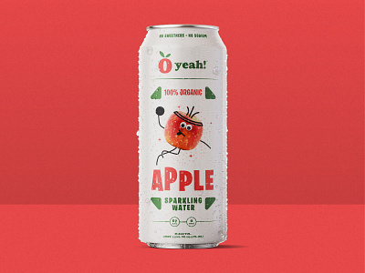 O Yeah! Apple Sparkling Water badges basketball branding bubbles can art fruit identity illustration jay master design logo organic package design packaging stick figure typography