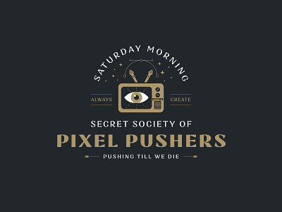 Pixel Pusher badge brand identity branding custom typography eye identity illustration jay master design logo packaging pen tool print secret tv
