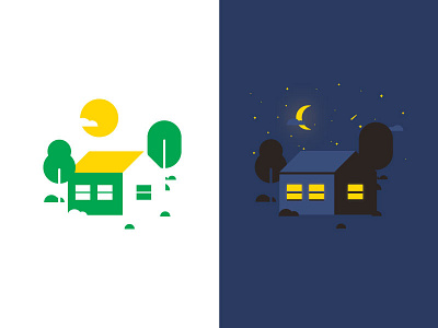 Day and Night badge day design explore graphic house icon illustration logo mountains nature night