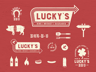 Lucky's brand exploration bbq branding grilling hot dog identity lucky luckys memphis pig sign typography