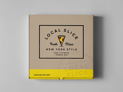Local Slice - Pizza take out box badges brand branding identity logo package package design packaging pizza restaurant texas