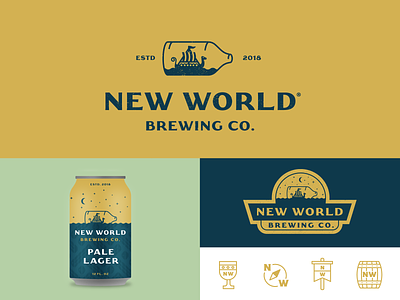 New World Brewing badge beer branding graphic design icon identity logo packaging typography viking vintage