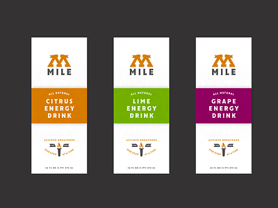 Mile Labels 1600 badges branding energy drink icon identity illustration logo packaging typography