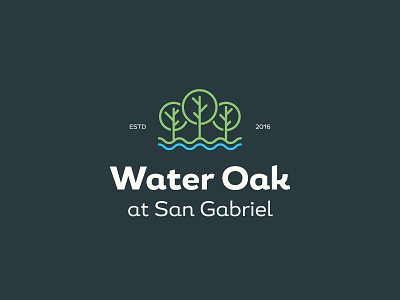 Water Oak badges brand branding identity lake logo mark mark icon symbol packaging real estate river three trees typography water waves