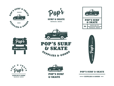Pop's Surf & Skate aloha apparel badges brand branding graphic design hawaii identity illustration kauai logo packaging surf surfing truck tshirt typography vintage