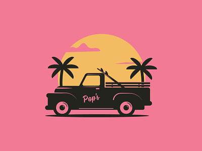 Pop's Surf - Sunset Tee Graphic apparel badges brand branding hawaii identity illustration logo package package design packaging surfing truck typography vector vintage