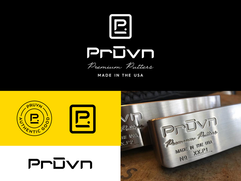 Pruvn Putter brand branding custom typography elegant golf identity logo mark metal milled package packaging putter typography