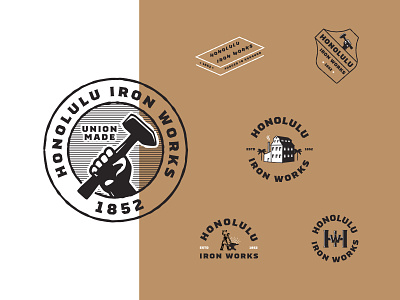 Honolulu Iron Works - Part 2 anvil austin badges branding crest graphic design hand honolulu house identity iron logo monogram negative space packaging typography