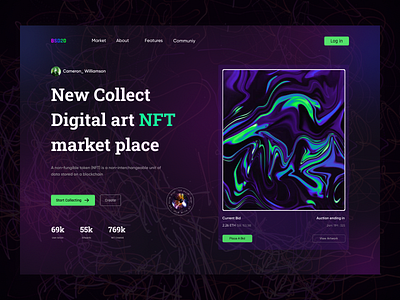 NFT Marketplace Landing Page Website bitcoin home page landing page nft nft design nft landing nftart token ui ux web web design website design