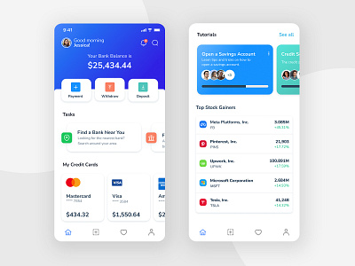 Bank FinTech Mobile App app balance bank cards figma fintech market mobile stocks wallet