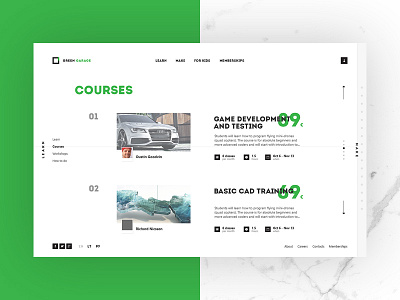 Green Garage. Courses List clean green main minimal web website white