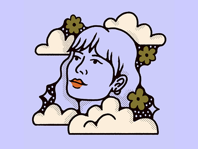 inktober 03 ✿ cloud character cloud clouds icon illustration inktober makeup portrait retro sky vintage woman