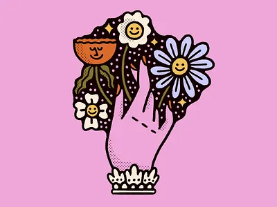 inktober 04 ✿ hand bouquet flowers hand hand holding flowers icon illustration inktober retro vintage