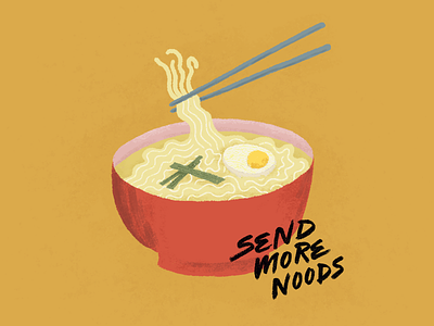 Send More Noods design illustration noodles painting ramen vintage