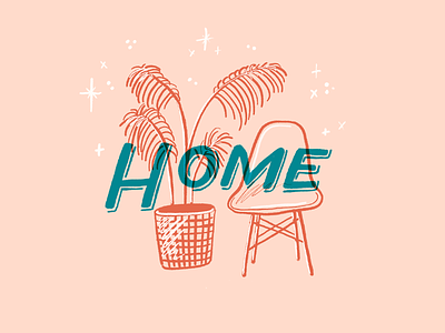 Home Sweet Home chair eames home office plant procreate sketch