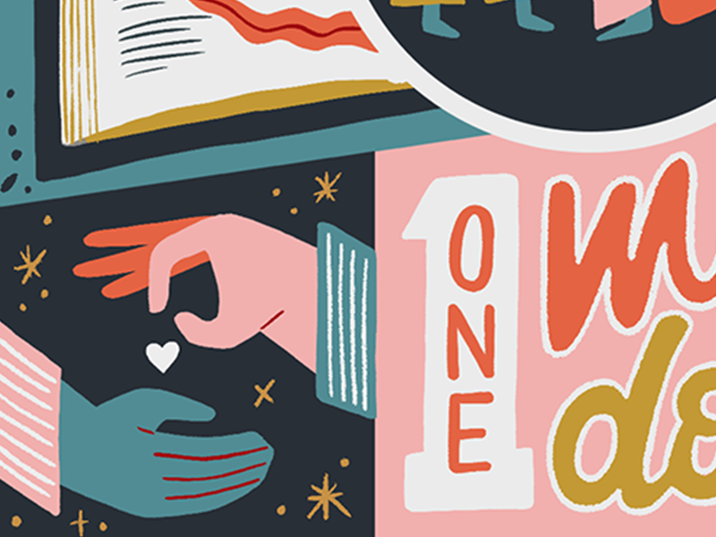 Year End Campaign hand lettering christmas mid century modern illustration