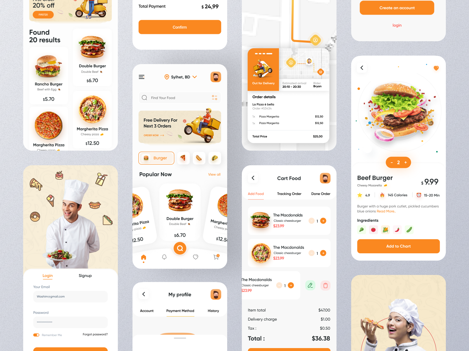 Food Delivery App - All Screens by Washim Chowdhury on Dribbble