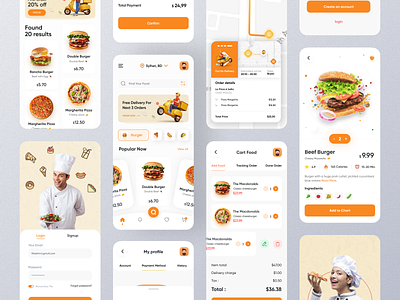Food Delivery App - All Screens application clean ui delivery delivery app design design inspiration fast food food food app food delivery inspiration interaction ios navigation order track order ui
